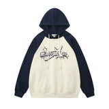 Men Hoodie Color-Block Raglan Sleeves Hooded Sweater Boys Loose Letters XINGX Printed Casual Hoodie