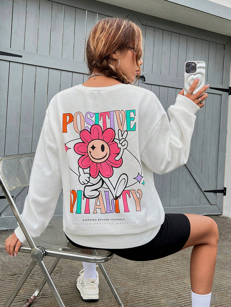 Positive Vitality Flower Print Womens Pullovers Personal