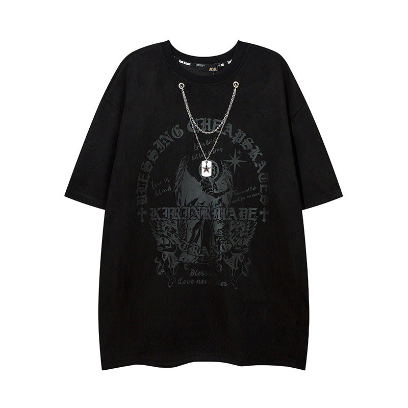 Men's T Shirt Fashion Brand Printing Suede Short-Sleeved T-shirt Men's and Women's Hiphop