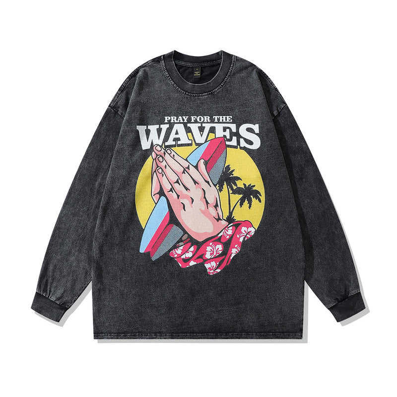 Men Long Sleeve Shirt West Coast Worn Looking Washed-out Long Sleeve T-shirt Men's Top