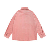 Men Long Sleeved T Shirt Cartoon Vertical Striped Long Sleeve Shirt Boys Casual Loose Lapels Shirt Ins Spring and Autumn