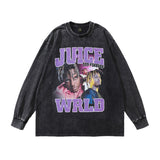 Men Long Sleeve Shirt Hip Hop Direct Spray Printed Washed Long Sleeve T-shirt for Men and Women