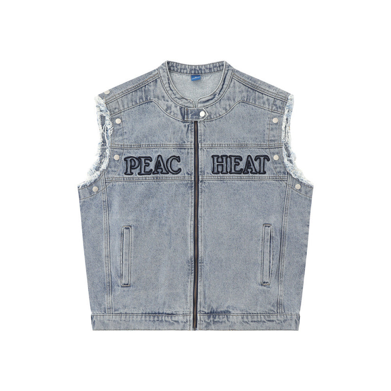 Men Denim Jacket Men's Washed Denim Jacket Vest