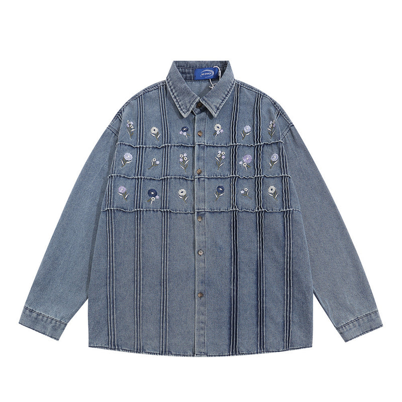 Men Denim Jacket Denim Shirt Men's Spring and Autumn Loose Casual Long Sleeves