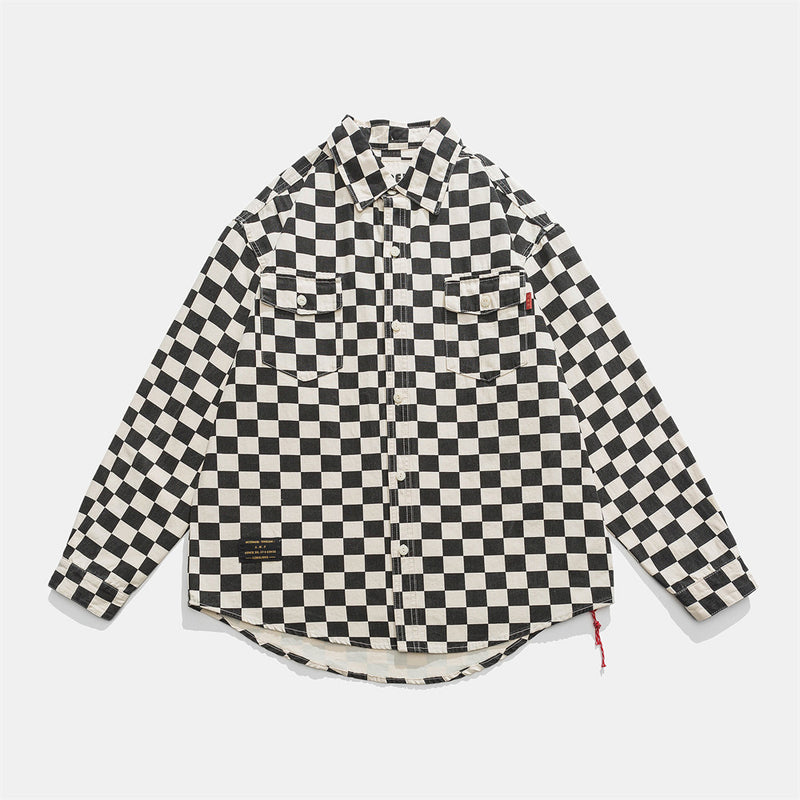 Men's Long Sleeved T Shirt Plaid Long Sleeve Shirt Men's Loose Three-Dimensional Shirt Outer Wear