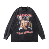 Men Long Sleeve Shirt Hip Hop Direct Spray Printed Washed Long Sleeve T-shirt for Men and Women