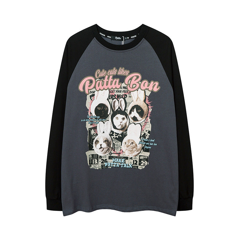 Men Long Sleeve Shirt Contrast Color Raglan Couple Long Sleeve Bottoming T-shirt Retro Men and Women