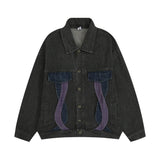 Men Denim Jacket Design Color Block Denim Jacket Men's Spring and Autumn Loose Wash Denim Jacket