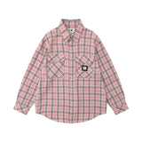 Men Long Sleeved T Shirt Plaid Long Sleeve Shirt Men Ins Spring and Autumn Letter Embroidery Loose Casual Jacket