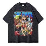 Anime One Piece T-shirts Streetwear Vintage Washed Luffy