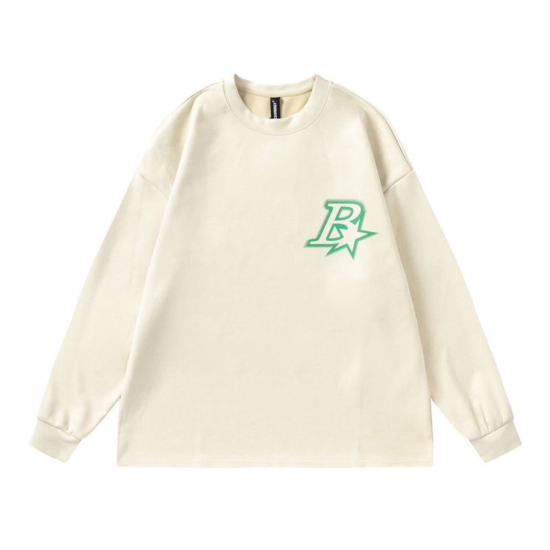 Men Hoodie Inkjet Letters Printed Crew Neck Sweatshirt