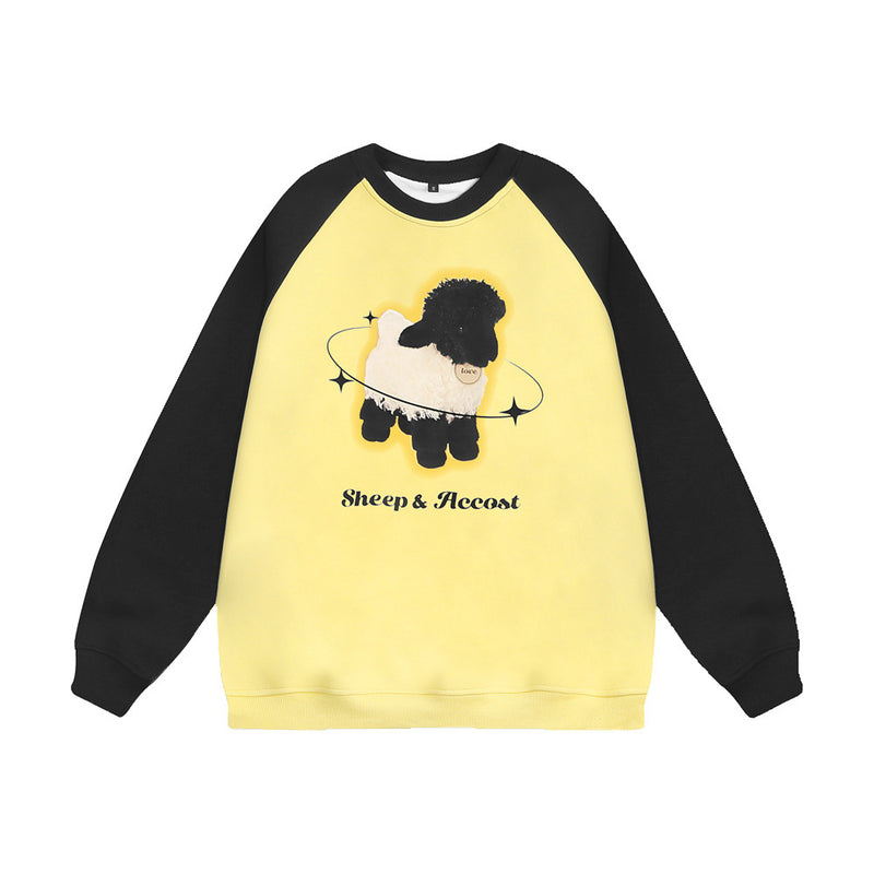 Men Hoodie Printed Crew Neck Sweatshirt Men's Color Matching Long Sleeve Autumn and Winter