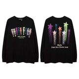 Men Long Sleeve Shirt Gothic Letter Puff Print Couple Long Sleeve T-shirt