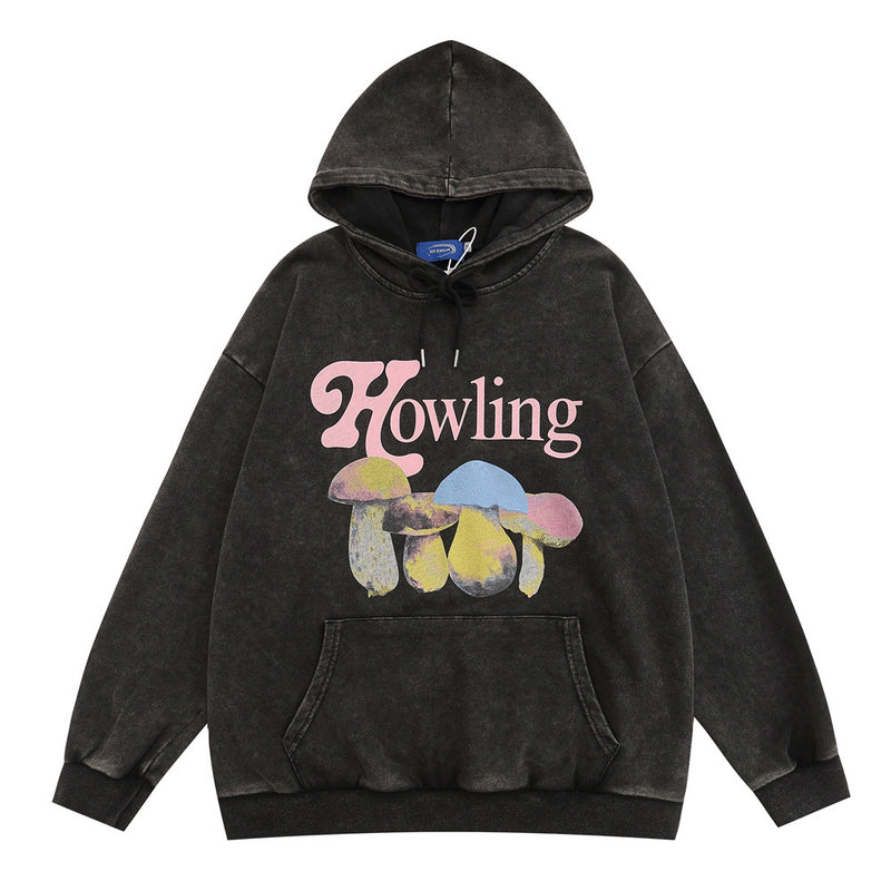 Men Hoodie Worn Looking Washed-out Hooded Pullover Men's Printed Loose