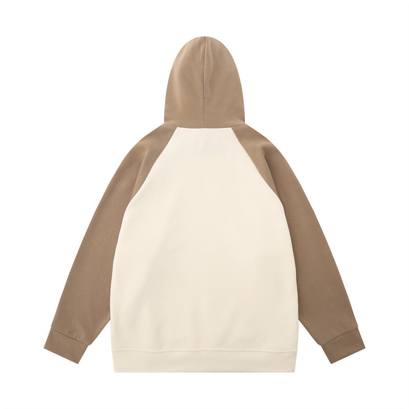 Men Hoodie Animal Print Dog Hooded Sweater Color-Block Raglan Sleeves