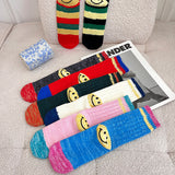 Kapital Sock Hitian Hehong Heel Smiley Face Socks Ins Trendy Street Mid-Calf Autumn and Winter Wool Thick Thread Knitted Socks