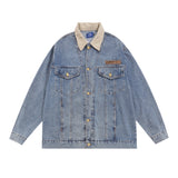 Men Denim Jacket Lapel Washed Denim Jacket Men's Loose Stitching Jacket Spring and Autumn