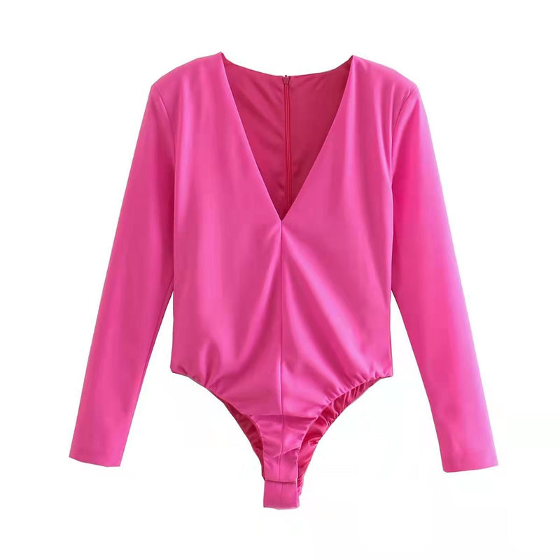 Women T-shirt Fall V-neck Long Sleeve Base Bodysuit T-shirt