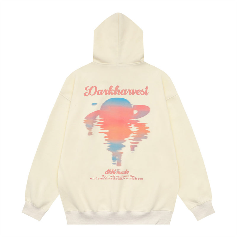 Men Hoodie Sunset Reflection Printed Hoodie Men's Ins Loose