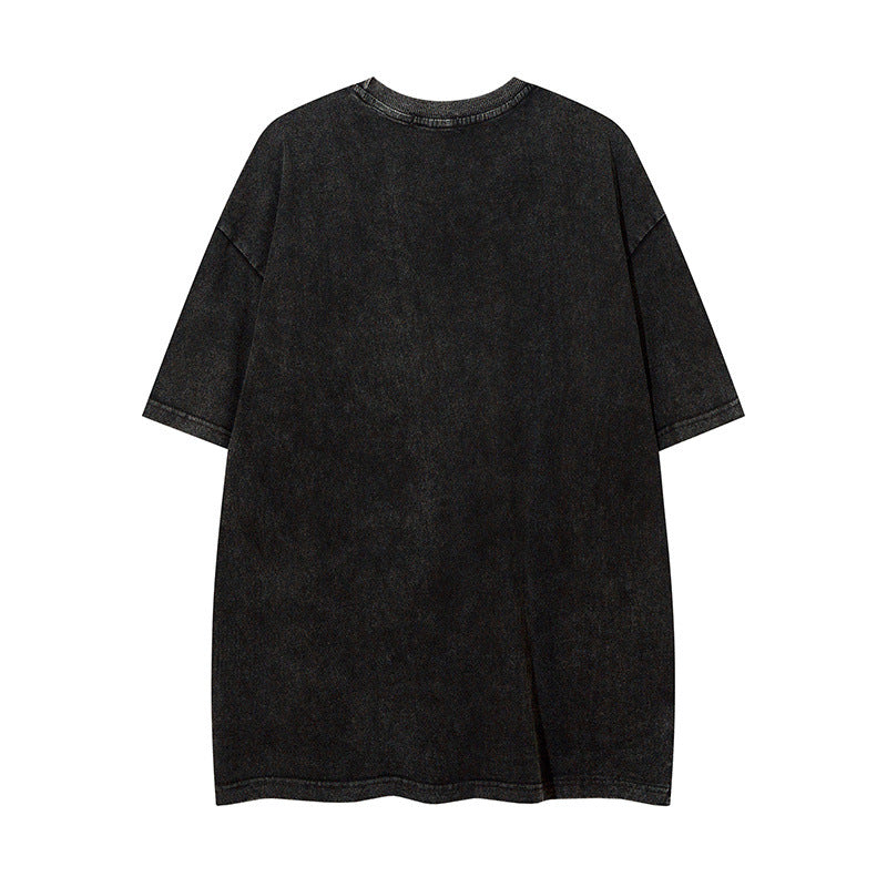 Men T Shirt Wash T-shirt Men and Women American Retro round Neck Short Sleeves