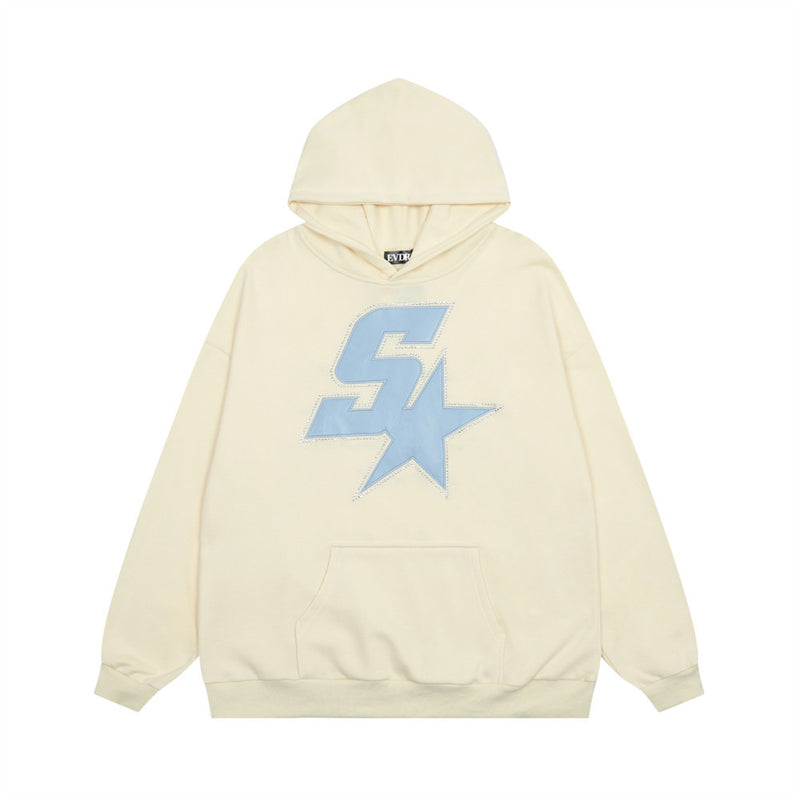 Men Hoodie Letter Embroidered Hot Fix Rhinestone Hooded Sweater Men's Autumn Loose