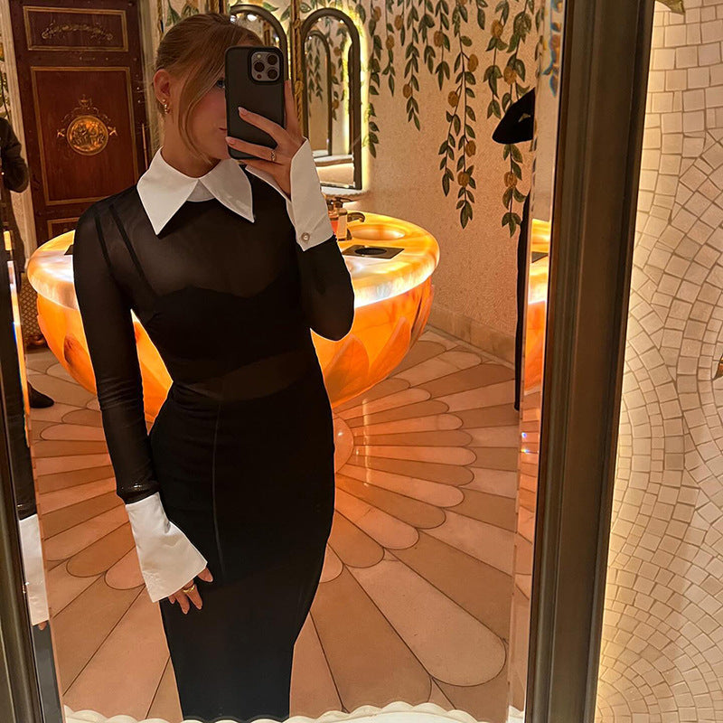 Woman Dresses Women's Spring round Neck Long Sleeve Stitching Dress