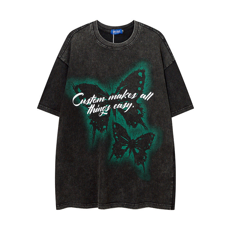 Men T Shirt Wash T-shirt Men and Women American Retro round Neck Short Sleeves