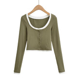 Women T-Shirt Bottoming Shirt Autumn and Winter Women's Short T-shirt Thread Top