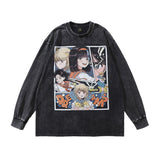 Men Long Sleeve Shirt Cartoon Printed Long-Sleeved Vintage T-shirt Men and Women Couple