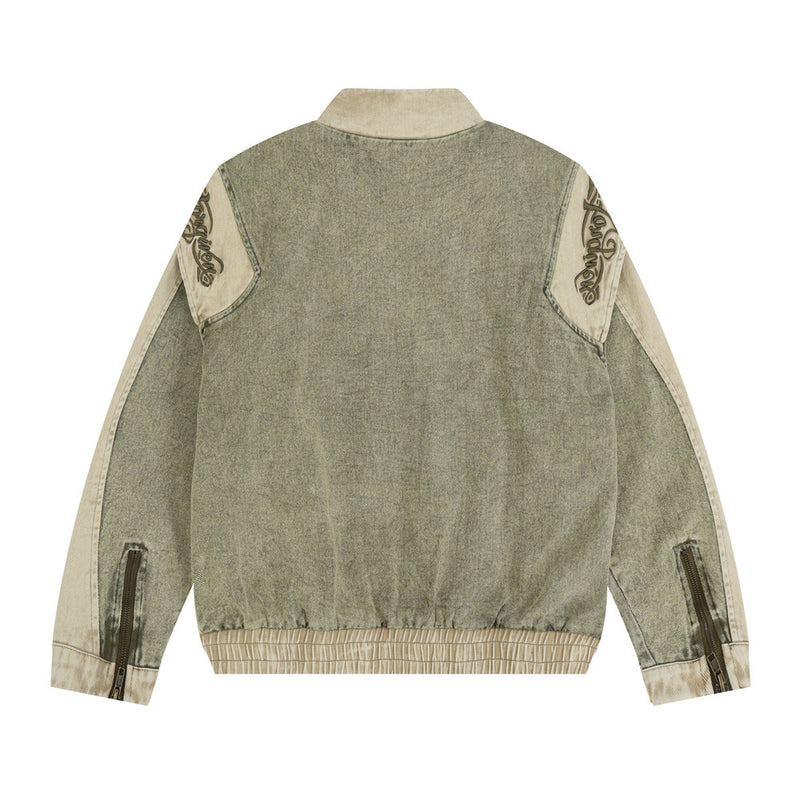 Men Denim Jacket Stitching Washed and Worn Denim Jacket Coat Men's Autumn and Winter Loose Denim Jacket