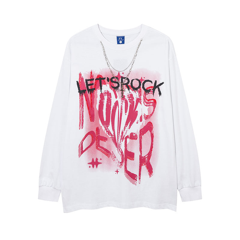 Men Long Sleeve Shirt Fashion Brand Dark Graffiti Necklace Long Sleeve T-shirt Men and Women Loose