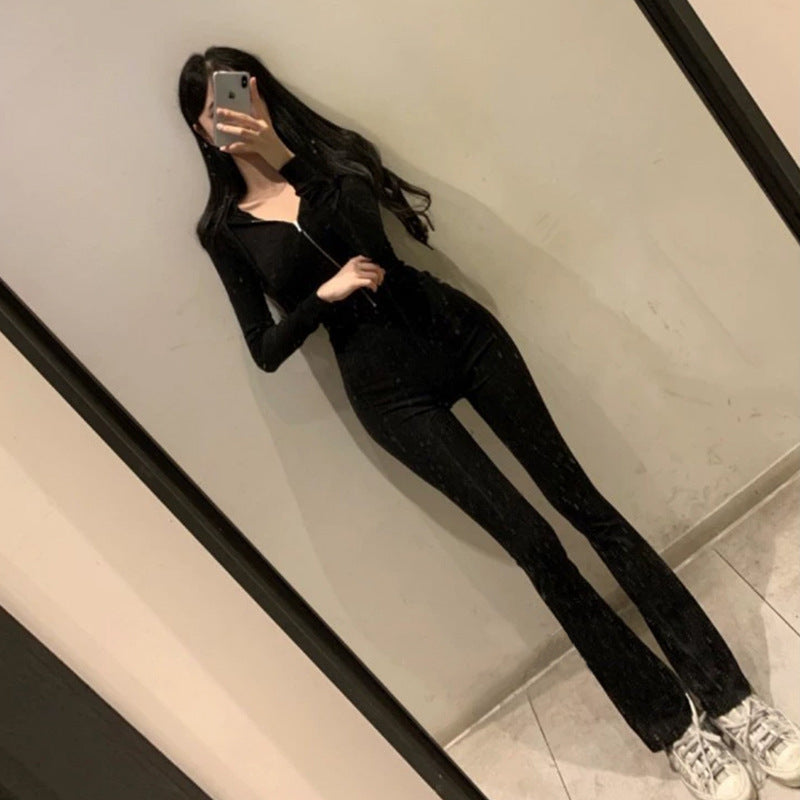 Women Long Sleeve Shirt Sports Style Cropped Hoodie Casual Pants Autumn