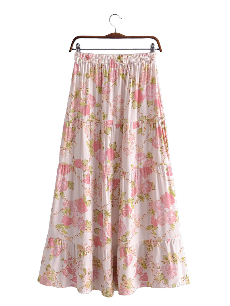 Women Skirt Spring and Autumn Elastic Printed Skirt