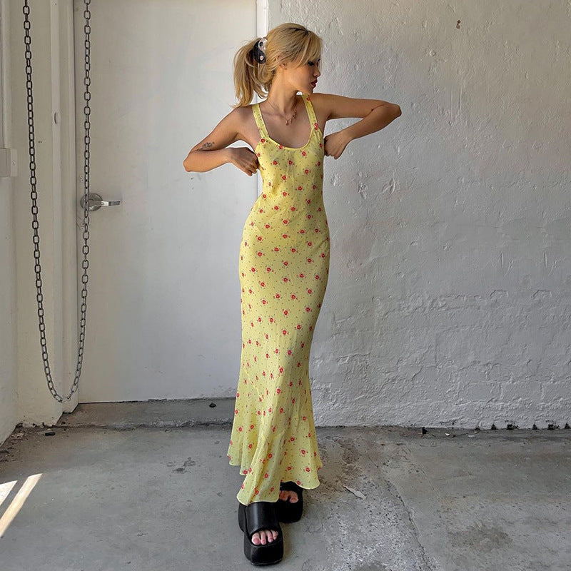 Women Dresses Floral Printing Slip Dress Long Dress