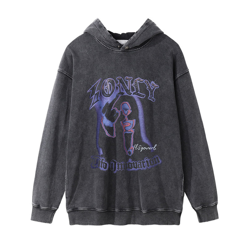 Men Hoodie Distressed Hooded Sweater Men's Tops Ins Fashion Brand Loose Side Pocket