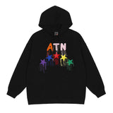 Men Fleece Lined Hoodie High Street Hooded Sweaters Menswear Ins Loose Casual Five-Pointed Star Embroidery