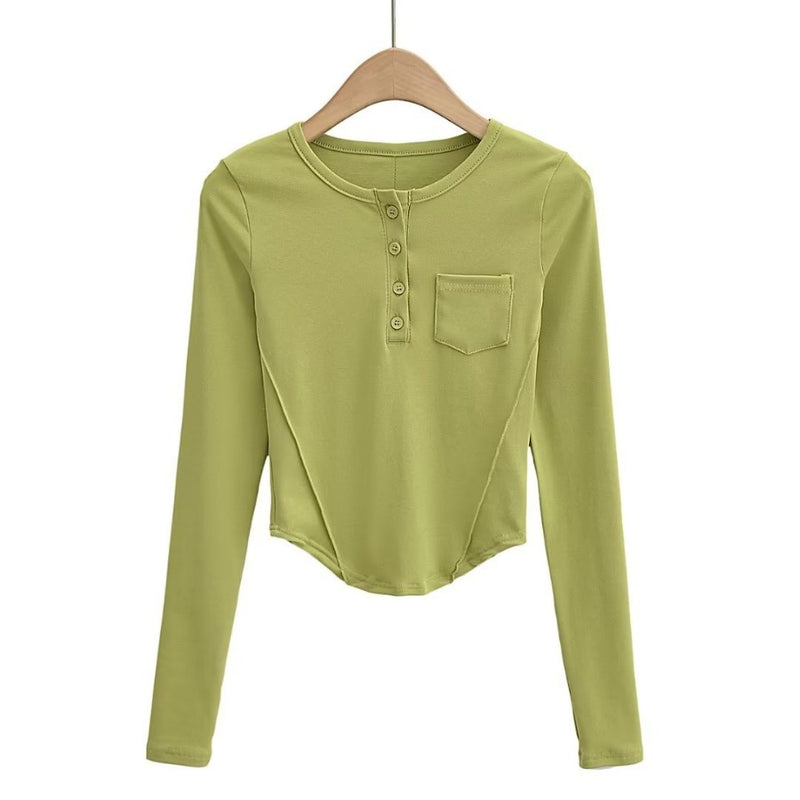 Women T-shirt Street Snap Fashion Women's Autumn Pocket T-shirt