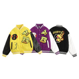 Men Cotton Mixed Jacket Coat Embroidered Letters Thick Baseball Uniform Coat Men's Clothing Winter Color Matching