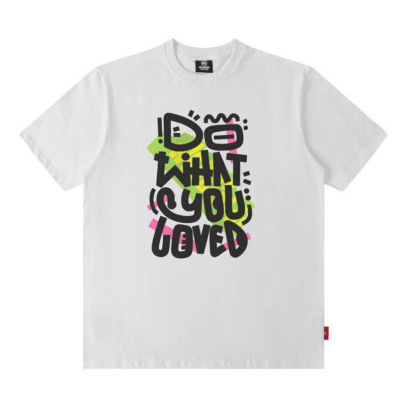 Men T Shirt Fashion Brand Letter Graffiti T-shirt Men and Women Couple Loose Short Sleeve