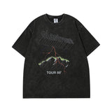 Men T Shirt Letter Print Worn Looking Washed-out Short Sleeve T-shirt Female Hip Hop