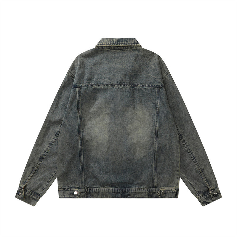 Men Denim Jacket Washed Distressed Faded Denim Jacket Men's Loose Denim Jacket