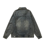 Men Denim Jacket Washed Distressed Faded Denim Jacket Men's Loose Denim Jacket