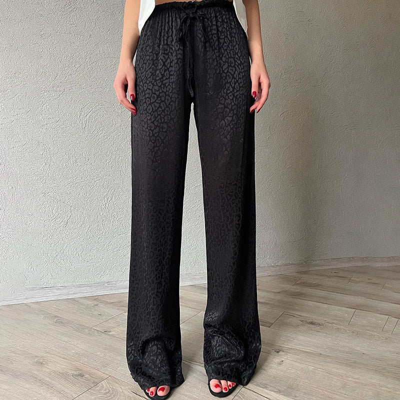 Women Pants Summer Leopard Pattern Casual Loose Straight