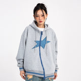 Men Fleece Lined Hoodie Zipper Cardigan Sweater Coat Men's Loose Five-Pointed Star Embroidered Hoodie
