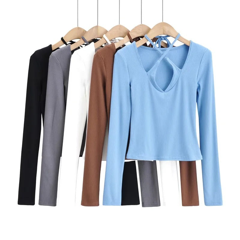 Women T-Shirt Women's Spring V-neck Long Sleeve T-shirt