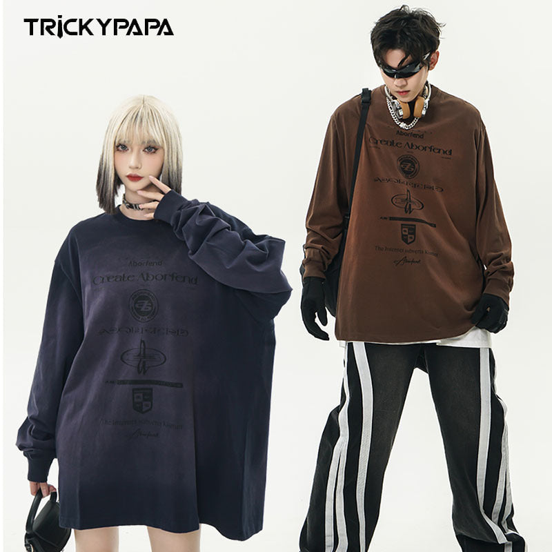 Men Long Sleeve Shirt Fashion Brand Tie-Dye Lazy Style Long Sleeve T-shirt Men and Women Retro Couple