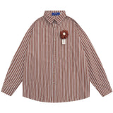 Men Long Sleeved T Shirt Flower Vertical Striped Long Sleeve Shirt Men's Spring and Autumn Loose Shirt Casual