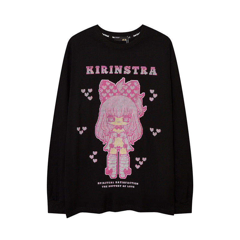 Men Long Sleeve Shirt Cartoon Puff Print Long Sleeve T-shirt Men and Women Ins Loose Sweater