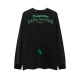 Men Long Sleeve Shirt Autumn Retro Alphabet Embroidered Distressed Long Sleeve T-shirt Men