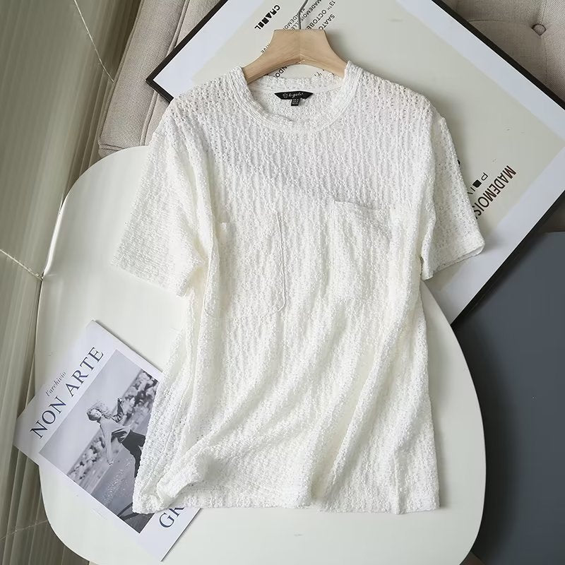 Women T-Shirt Three-Dimensional T-shirt Top Black and White Lace Shirt for Women